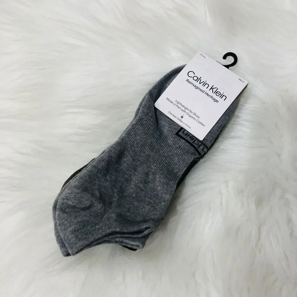 Calvin Klein Mens 3 Pack Reimagined Heritage No Show Socks Grey Black CM21M17008